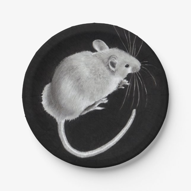 Mouse: Realistic Pencil Drawing: Mouse on a Plate! Paper Plate (Front)
