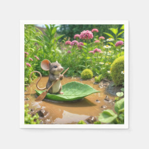 Mouse Rowing a Green Leaf Boat Napkin