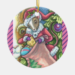 MOUSE SANTA BRINGS GOOD CATS CHRISTMAS GIFTS, Cute Ceramic Ornament