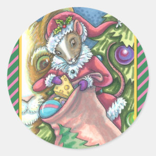 MOUSE SANTA BRINGS GOOD CATS CHRISTMAS GIFTS, Cute Classic Round Sticker
