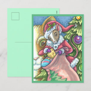 MOUSE SANTA BRINGS GOOD CATS CHRISTMAS GIFTS, Cute Holiday Postcard