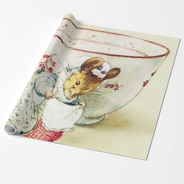 “Mouse Seamstress and Teacup” by Beatrix Potter Wrapping Paper (Unrolled)