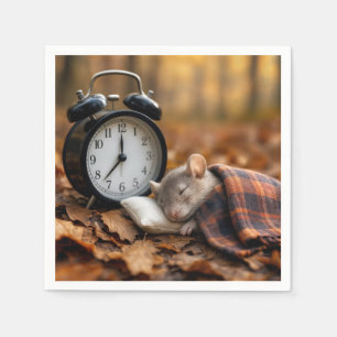 Mouse Sleeping By an Alarm Clock Napkin