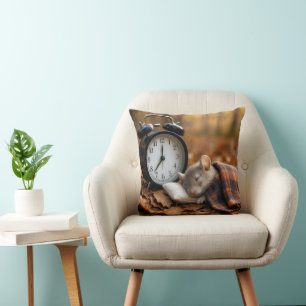 Mouse Sleeping By an Alarm Clock Throw Pillow