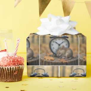 Mouse Sleeping By an Alarm Clock Wrapping Paper