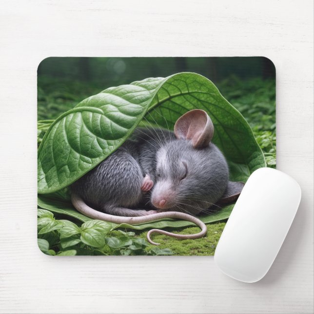 Mouse Sleeping In a Green Leaf Pad (With Mouse)