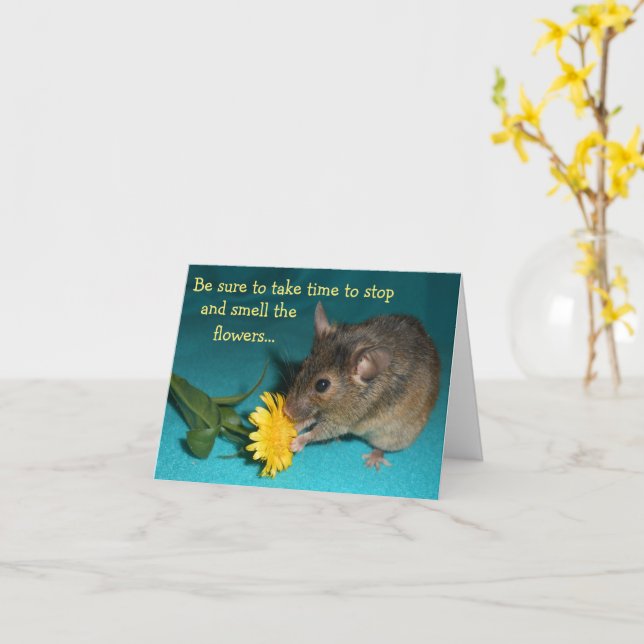 Mouse Smelling Flower Card (Yellow Flower)