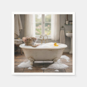 Mouse Soaking in a Bubble Bath Napkin