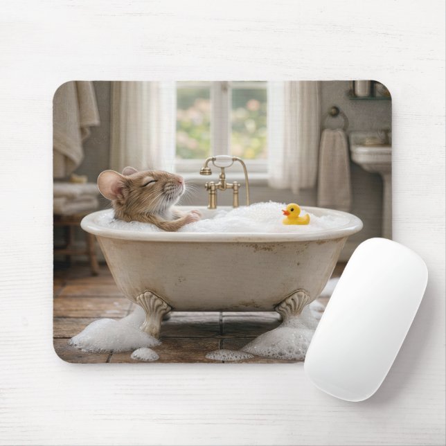 Mouse Soaking in a Bubble Bath Pad (With Mouse)