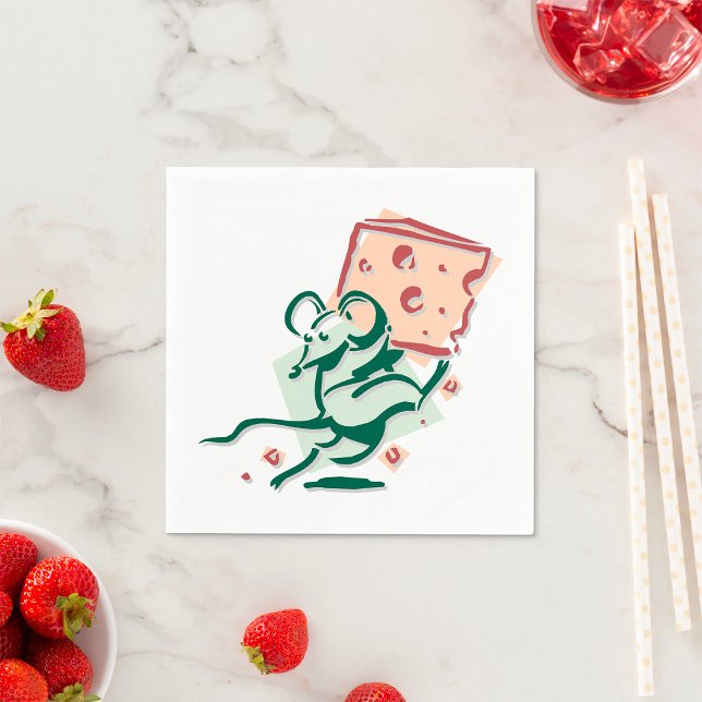 Mouse Stealing Cheese Funny Cute Rodent Napkin (Creator Uploaded)