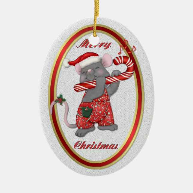 Mouse Tunes Santa Ceramic Ornament (Front)