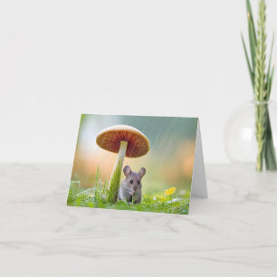 Mouse Under a Mushroom In Rain Note Card