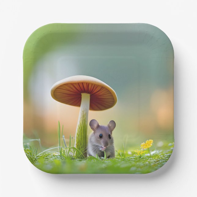 Mouse Under A Mushroom Paper Plate (Front)