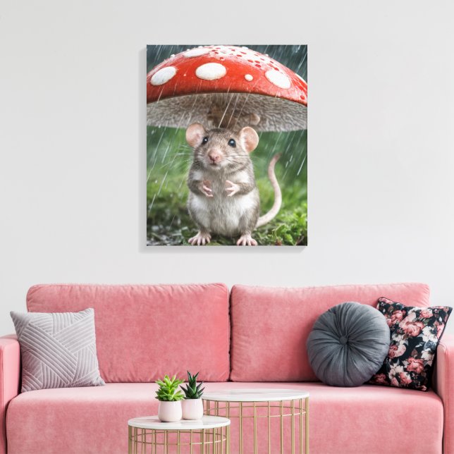 Mouse Under A Polka Dot Mushroom Canvas Print (Insitu(LivingRoom))