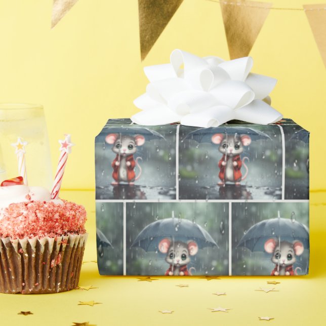 Mouse Under an Umbrella Wrapping Paper (Birthday Party)