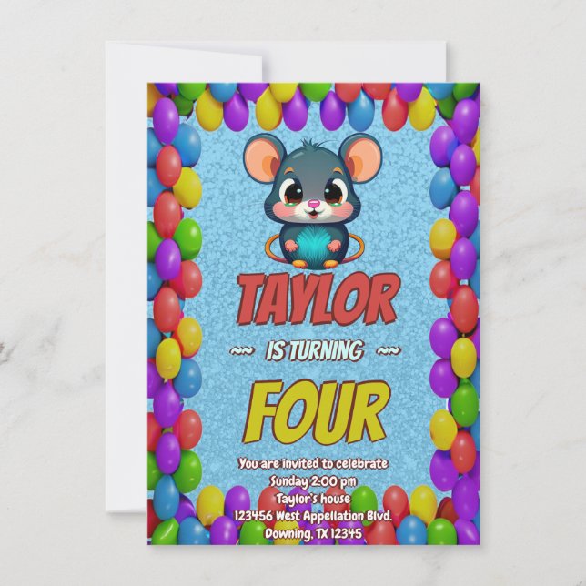 Mouse Unique Personalized Birthday Invite Kids (Front)