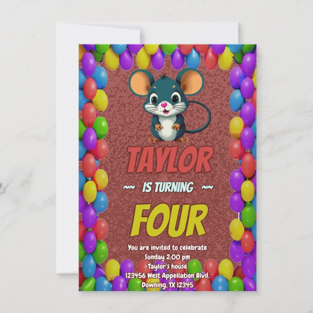 Mouse Unique  Personalized Birthday Invite Kids (Front)