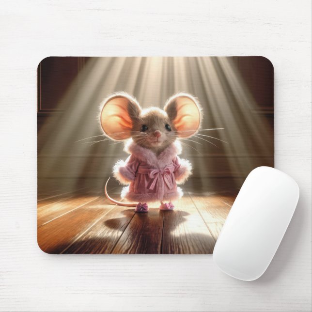 Mouse Wearing a Pink Robe and Slippers Mouse Pad (With Mouse)