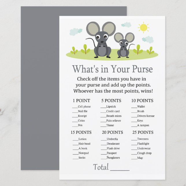 Mouse What's in your purse game baby shower (Front/Back)