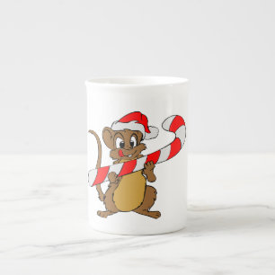 Mouse with a Christmas candy cane Bone China Mug