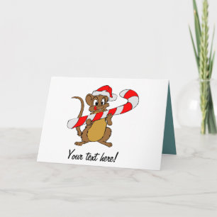 Mouse with a Christmas candy cane Holiday Card
