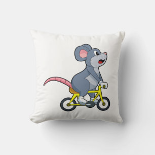 Mouse with Bicycle Throw Pillow