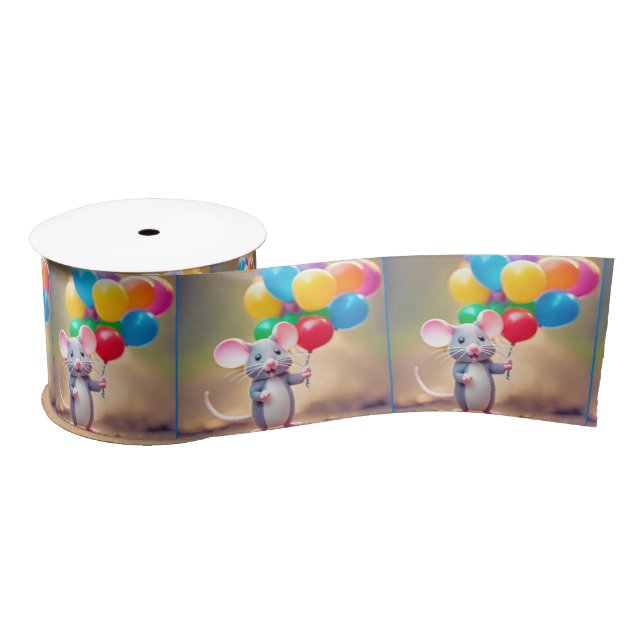 Mouse With Birthday Balloons Satin Ribbon (Spool)