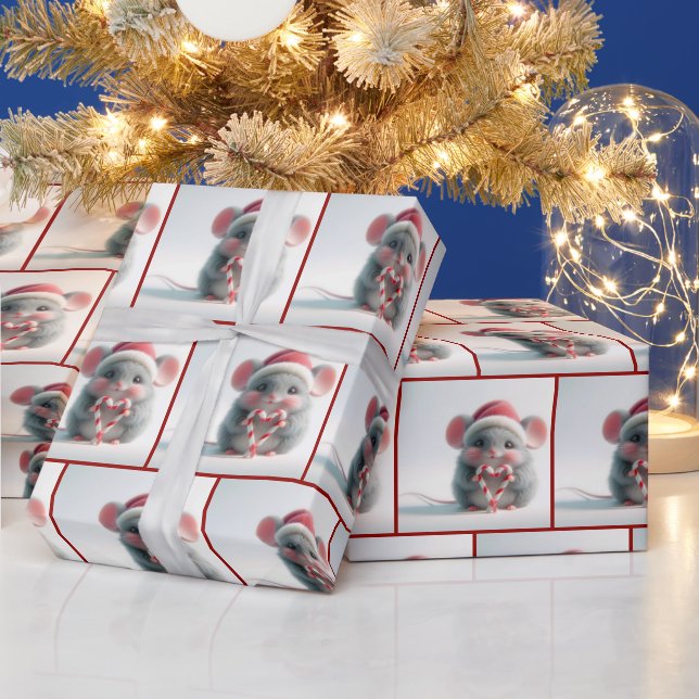 Mouse With Candy Cane Heart Wrapping Paper (Holidays)