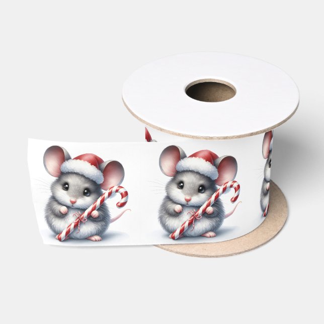 Mouse With Christmas Candy Cane Satin Ribbon (Spool)