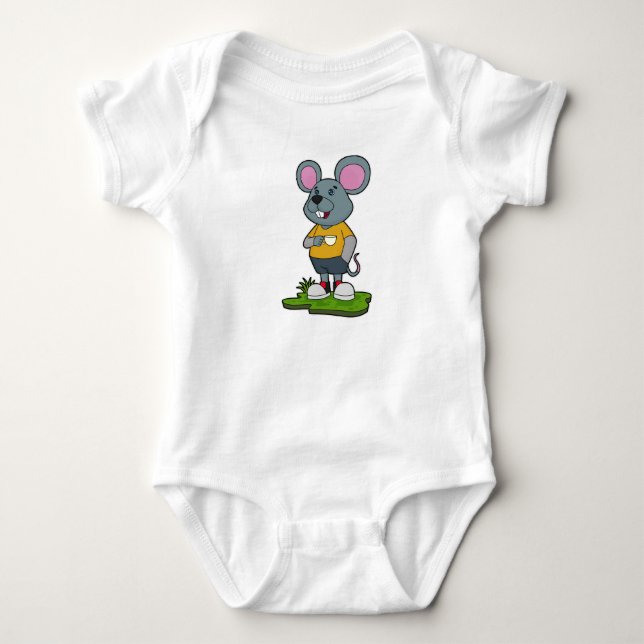 Mouse with Coffee cup Baby Bodysuit (Front)