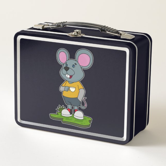 Mouse with Coffee cup Metal Lunch Box (Front)