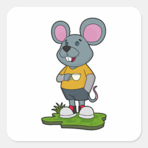 Mouse with Coffee cup Square Sticker