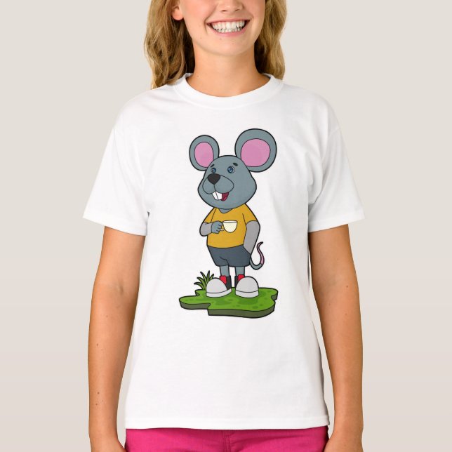 Mouse with Coffee cup T-Shirt (Front)