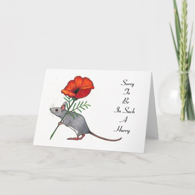 Mouse with Flower, In A Hurry: Belated Birthday Card (Front)