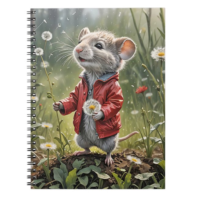 Mouse With Fluffy Dandelions Notebook (Front)