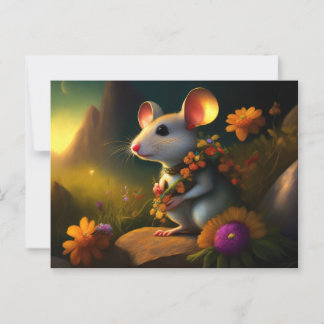 Mouse with garland of Flowers Postcard