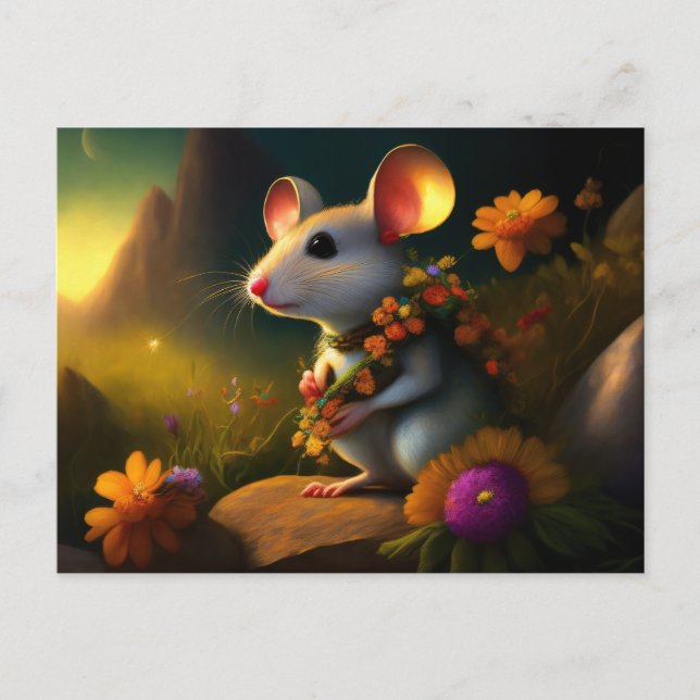 Mouse with garland of Flowers Postcard (Front)