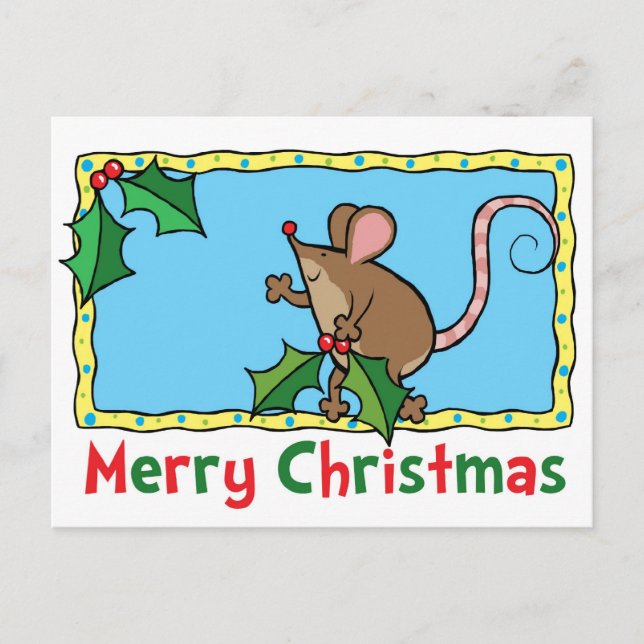 Mouse with holly postcard (Front)