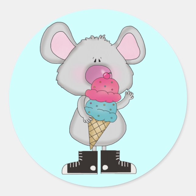Mouse with Ice Cream Tshirts and Gifts Classic Round Sticker (Front)