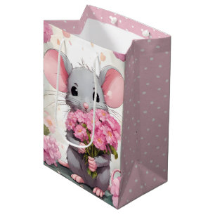 Mouse With Pink Flowers and Polka Dots Medium Gift Bag