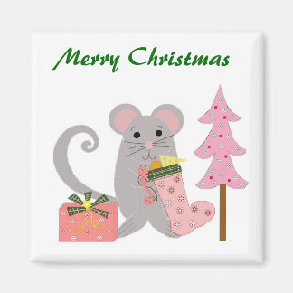 Mouse with Pink Stocking Magnet