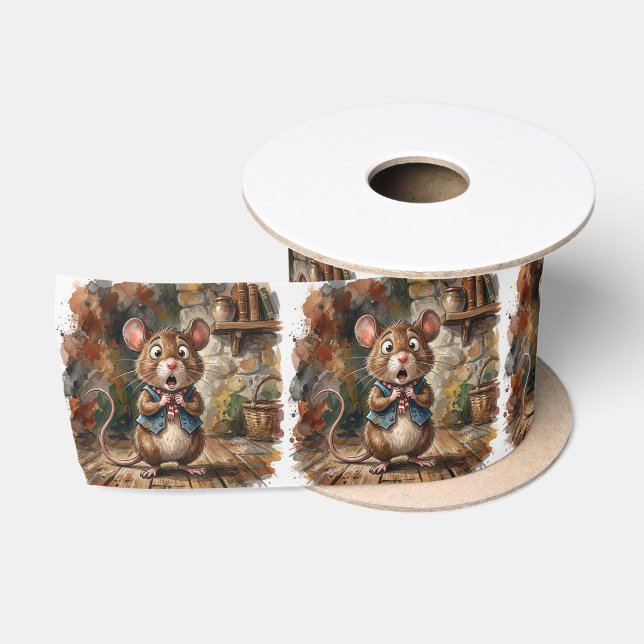 Mouse with Shocked Expression Satin Ribbon (Spool)