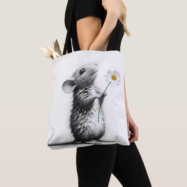 Mouse With White Daisy Tote Bag (Close Up)