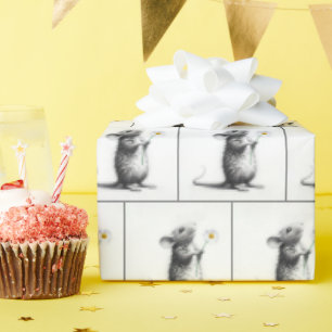 Mouse With White Daisy Wrapping Paper