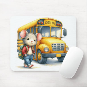 Mouse With Yellow School Bus Mouse Pad