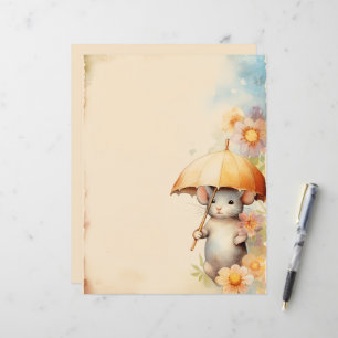 Mouse with yellow umbrella watercolor background
