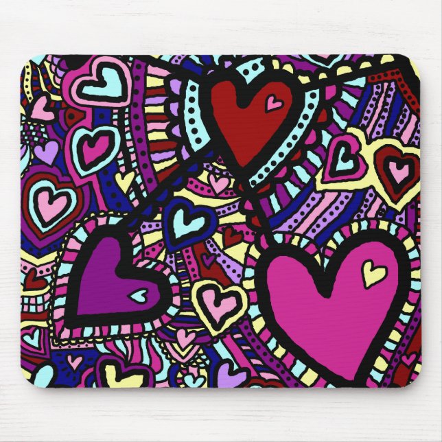 Mousemat, Abstract Doodle Art Hearts Mouse Pad (Front)