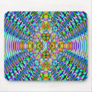 Mousemat Abstract Psychedelic Design, Blue Gold Mouse Pad