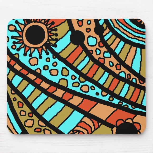 Mousemat, Abstract Summer Fun Blue Orange Mouse Pad (Front)