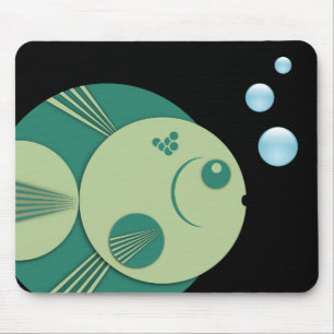 Mousemat, Circle Fish, green, blue bubbles Mouse Pad